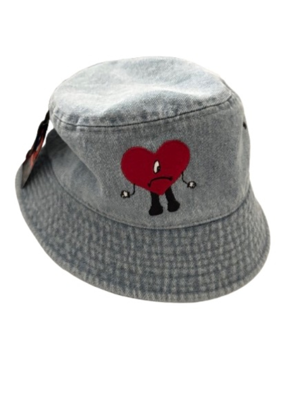 Denim Bucket Hat with Red Heart Patch